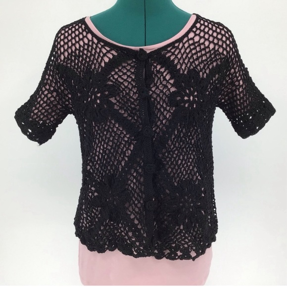 Crocheted Black Cardigan-Style Shrug - Picture 5 of 5